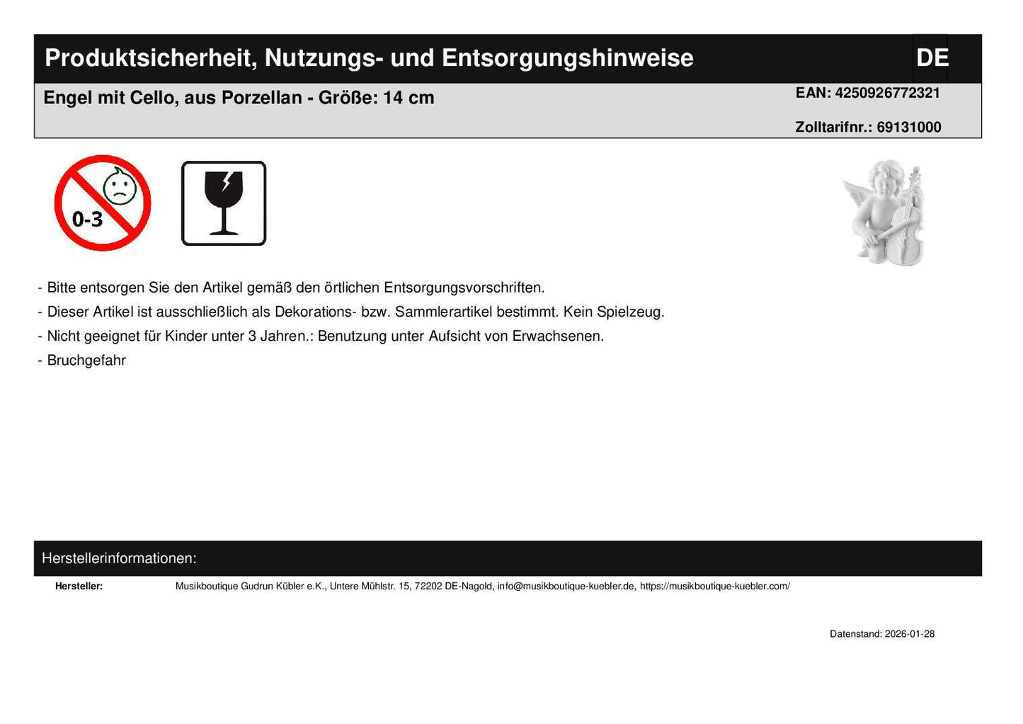 Engel mit Cello und Windlicht "für die Musik im Leben"