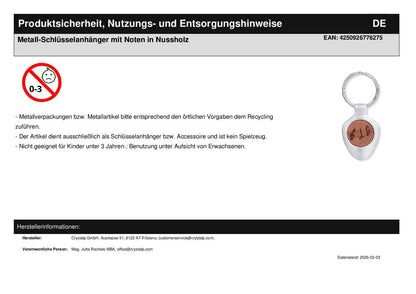 Metall-Schlüsselanhänger mit Noten in Nussholz