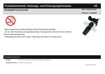 Sambapfeife schwarz/weiß