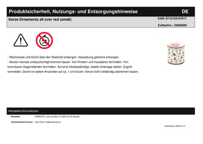 Kerze Ornaments all over red (small)