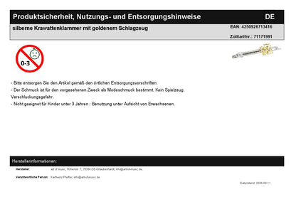 silberne Krawattenklammer mit goldenem Schlagzeug