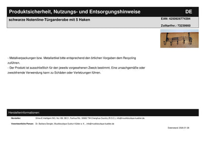 Garderobenset - Türgarderobe Noten und Fußmatte Piano