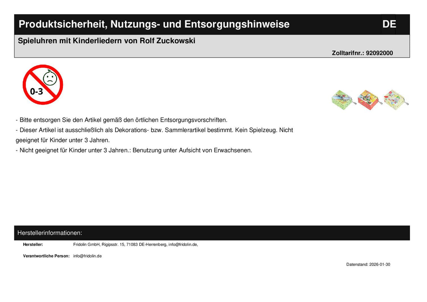 Spieluhren mit Kinderliedern von Rolf Zuckowski