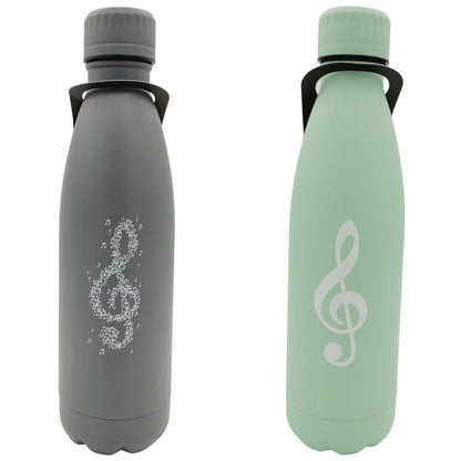 grey or mint green thermos bottle with treble clef