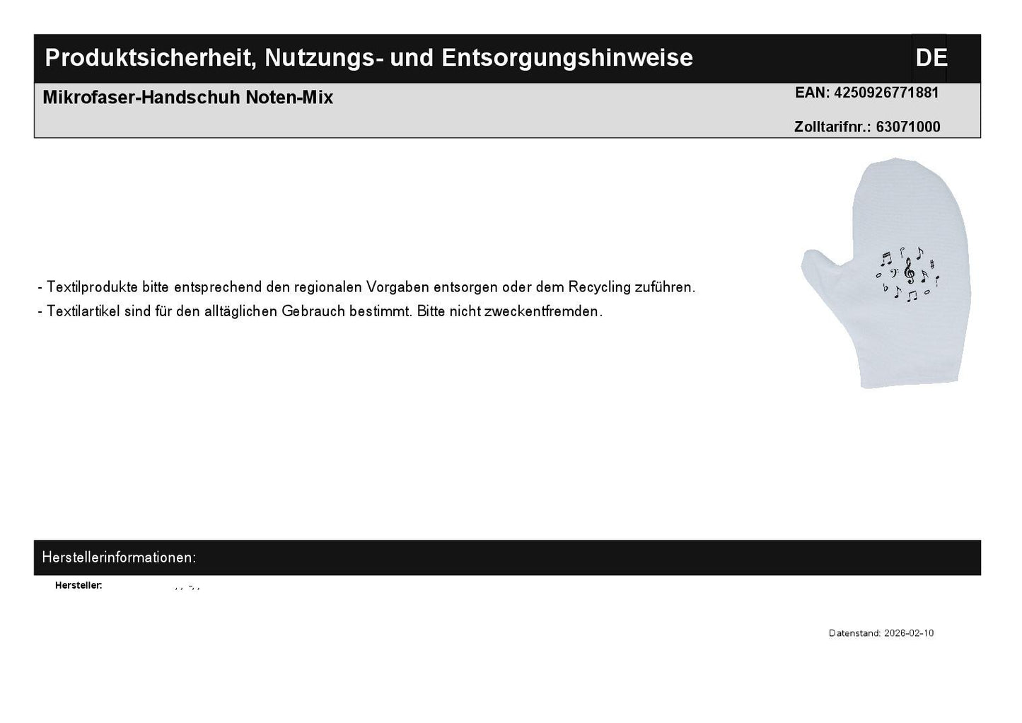 Mikrofaser-Handschuh Noten-Mix