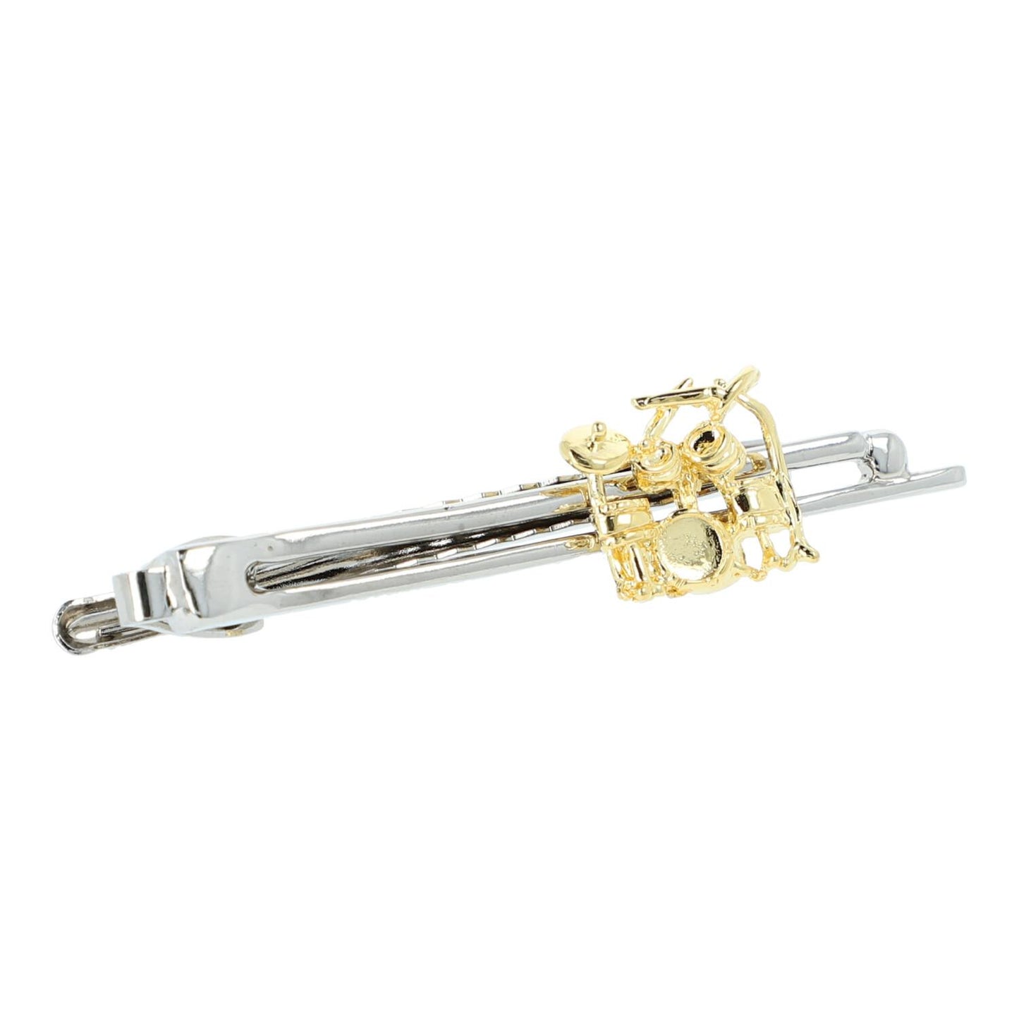 silberne Krawattenklammer mit goldenem Schlagzeug