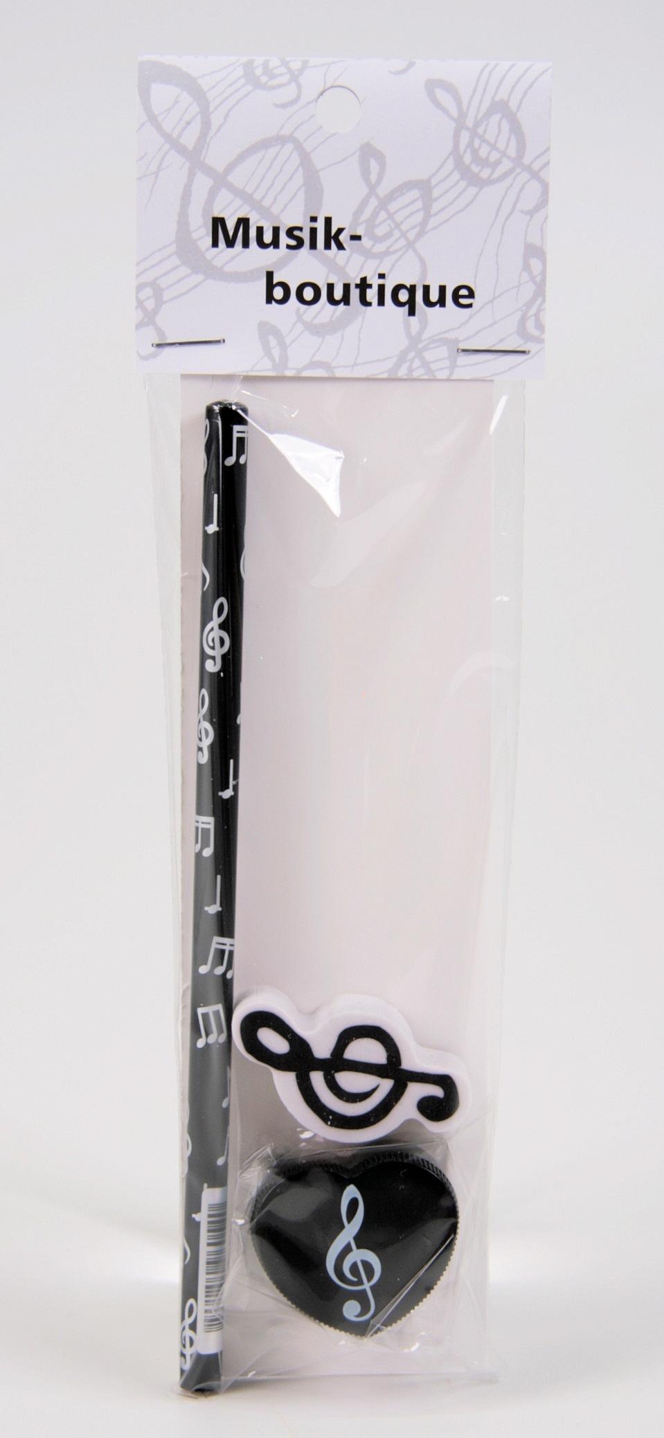 Schreibset mit Notenmix-Bleistift, Violinschlüssel-Radiergummi und -Spitzer