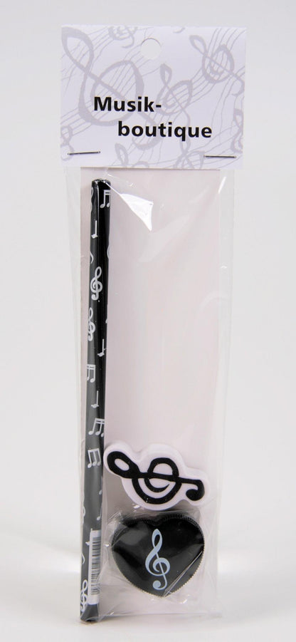 Schreibset mit Notenmix-Bleistift, Violinschlüssel-Radiergummi und -Spitzer
