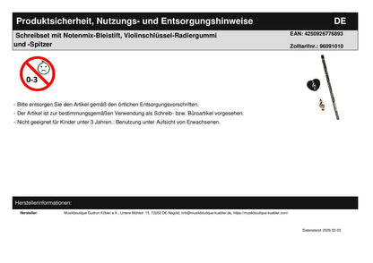 Writing set with note mix pencil, treble clef eraser and sharpener