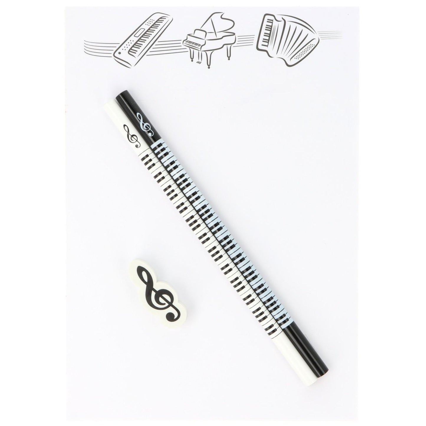 Schreibset mit Notizblock A5 "Tasteninstrumente", Bleistiften und Radiergummi