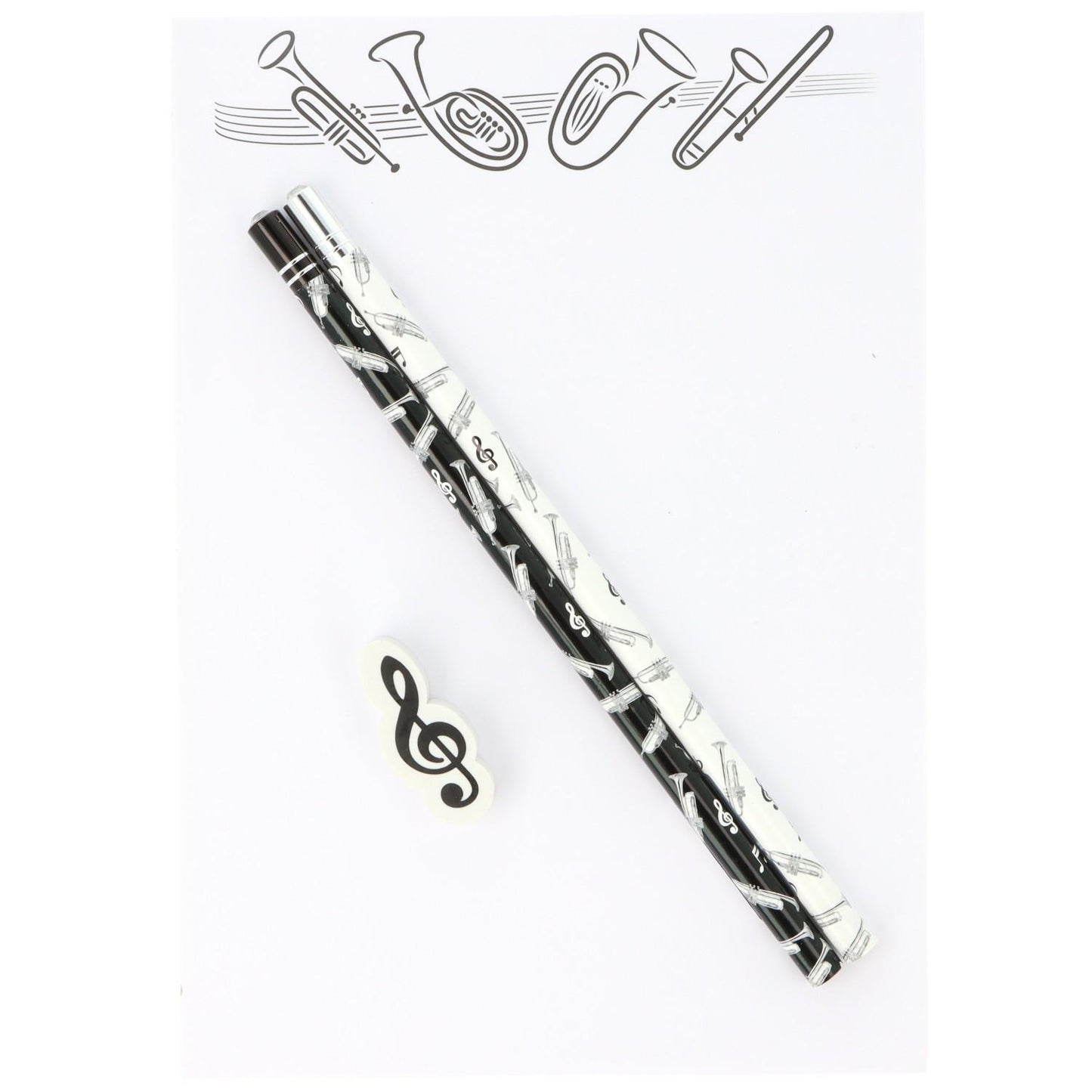 Schreibset mit Notizblock A5 "Blasinstrumente Variante 1", Bleistiften und Radiergummi