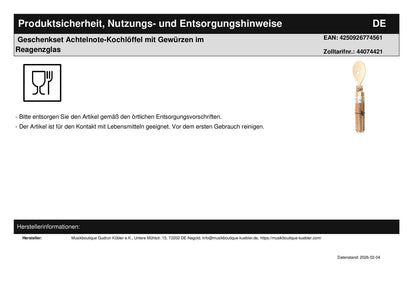 Geschenkset Achtelnote-Kochlöffel mit Gewürzen im Reagenzglas