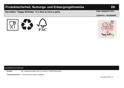 Servietten "Happy Birthday" it´s time to have a party