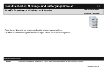 5 x weiße Sammelmappe mit schwarzen Notenzeilen