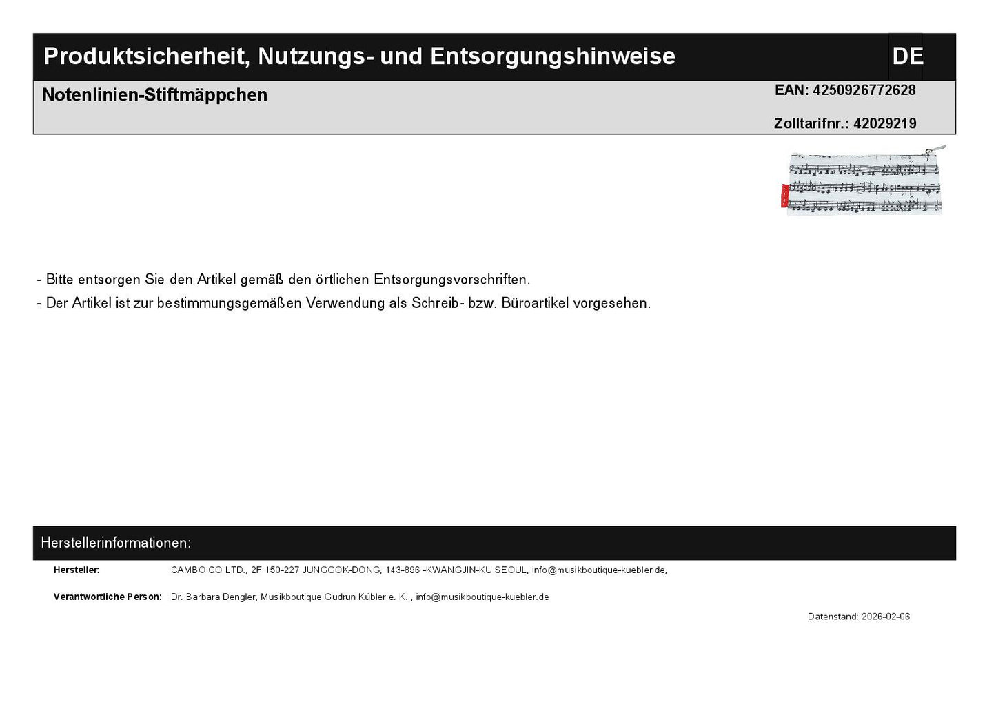 Notenlinien-Stiftmäppchen