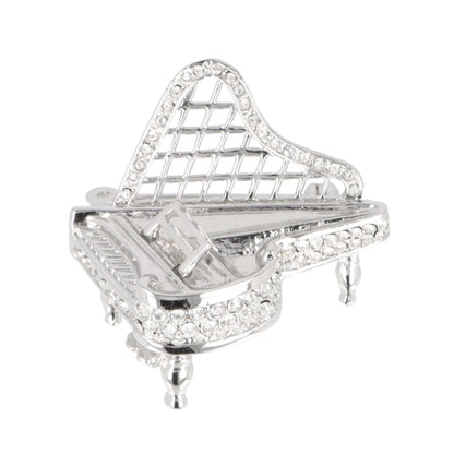 Brosche Piano mit Schmucksteinen in Geschenkbox, Farbe silber