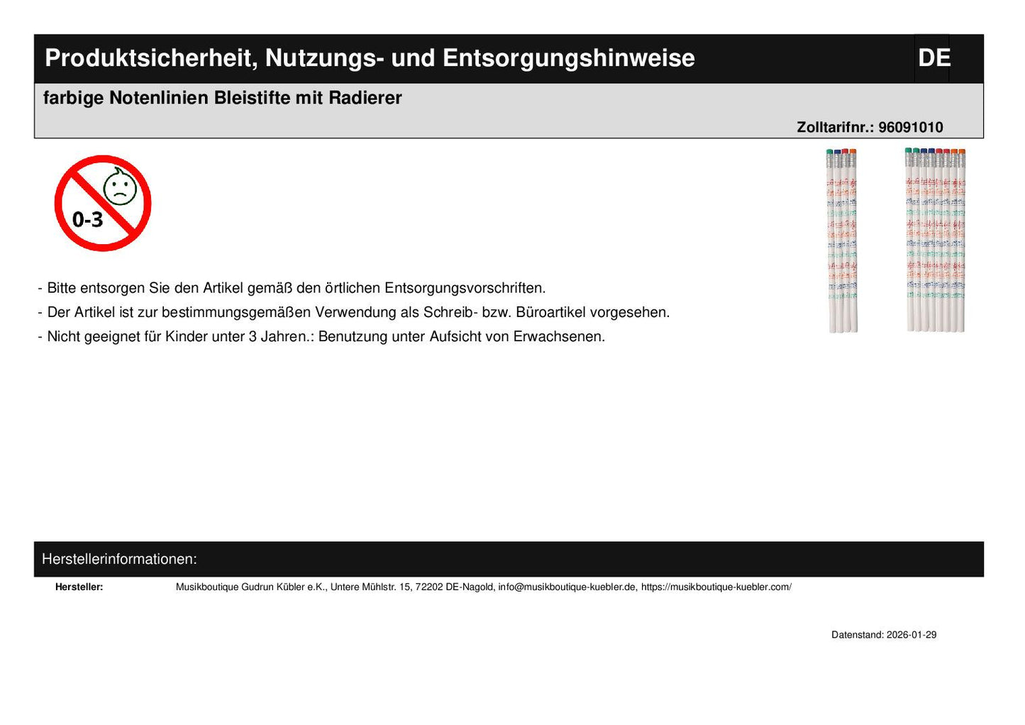 colored music lines pencils with erasers