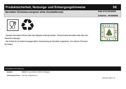 Servietten Christmas evergreen white (Cocktailformat)