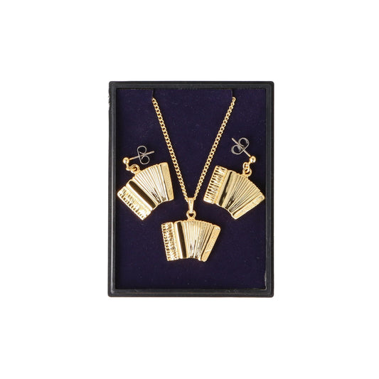 Akkordeon Ohrhänger und Anhänger mit Kette in Displaybox, vergoldet