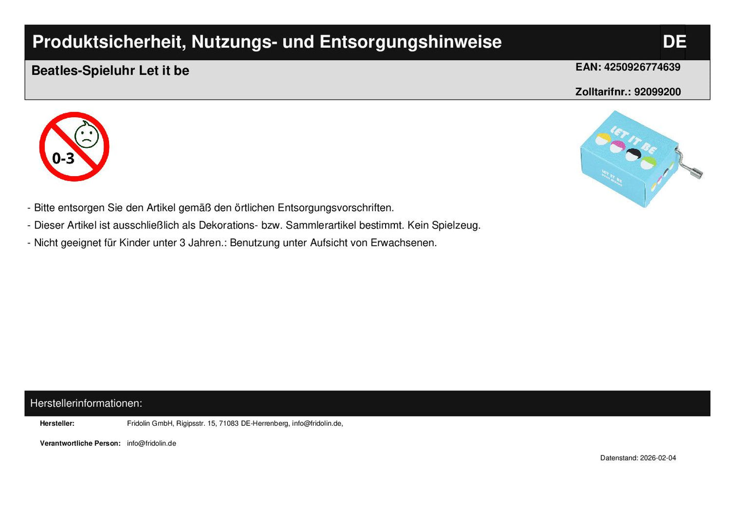 Beatles-Spieluhr Let it be