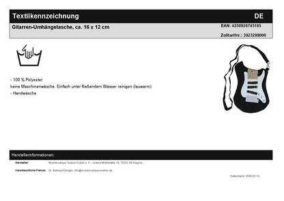 Gitarren-Umhängetasche, ca. 16 x 12 cm