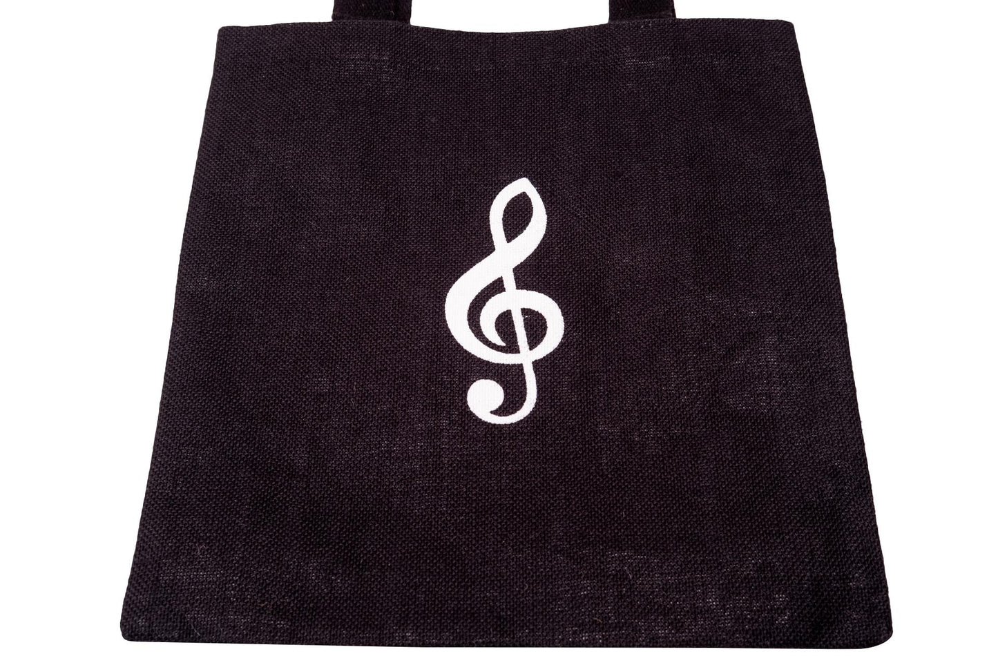 Jute-Henkeltasche, schwarz mit weißem Violinschlüssel