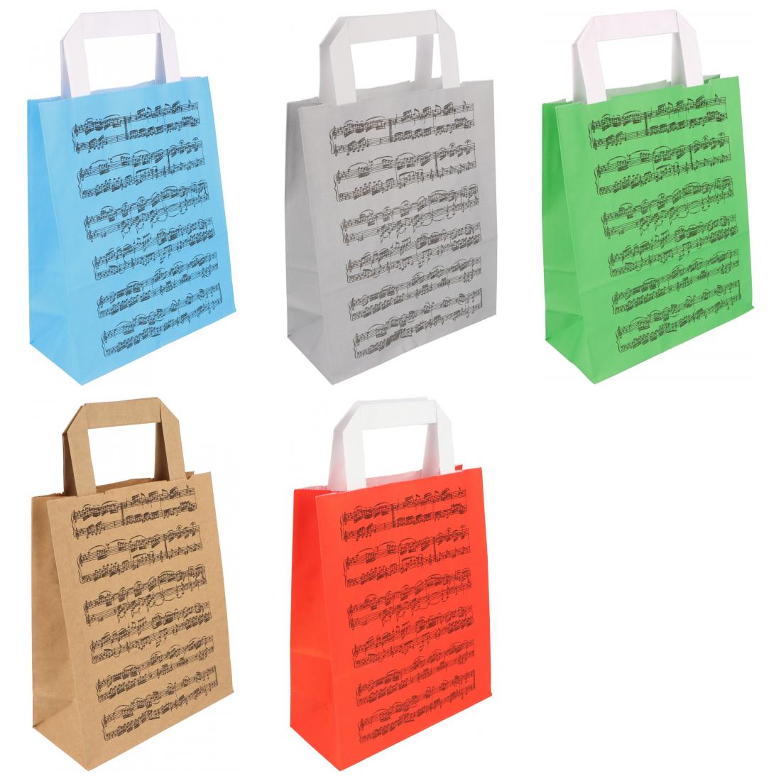 Farbige Papiertragetaschen mit Notenlinien, 25 Stück