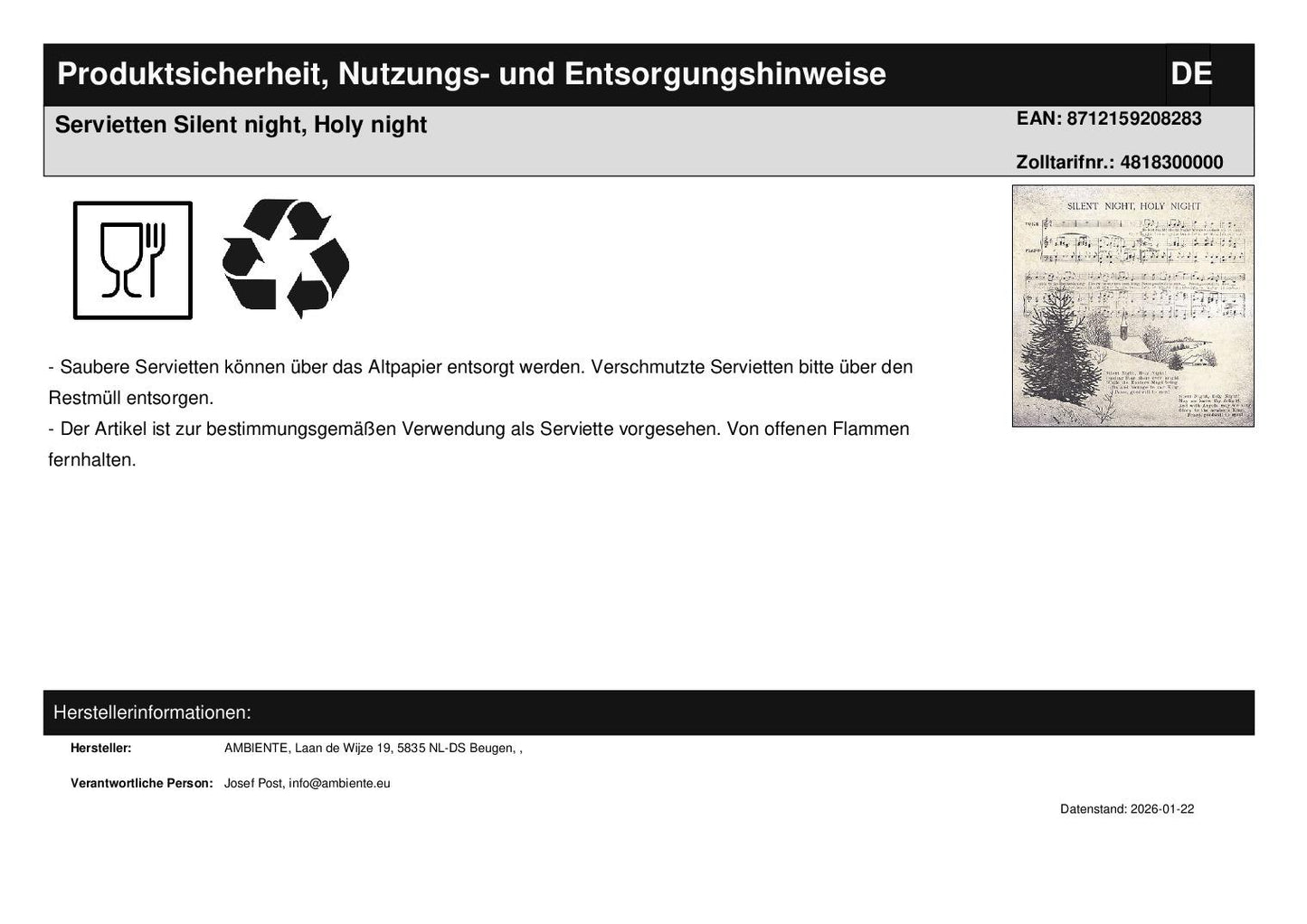 Servietten Silent night, Holy night