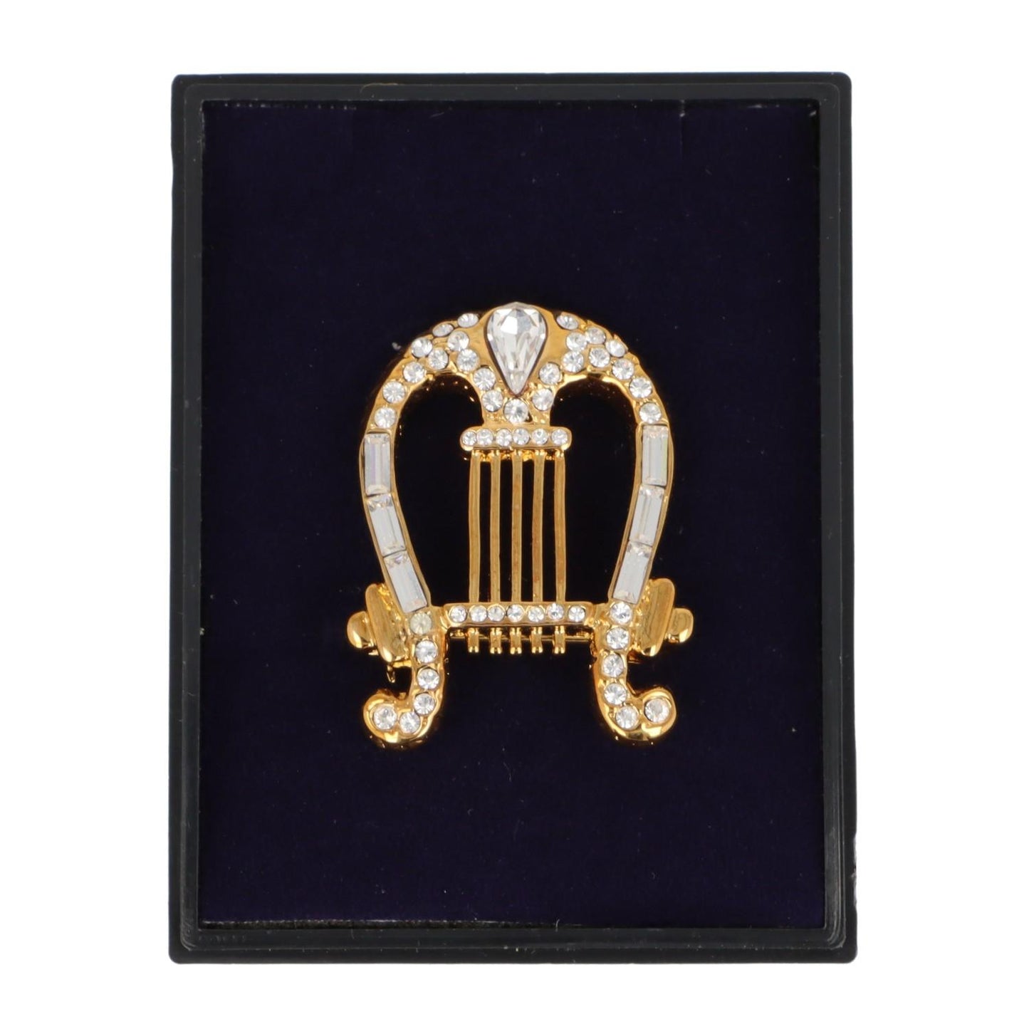 Brosche Lyra mit Schmucksteinen in Geschenkbox, Farbe gold oder silber