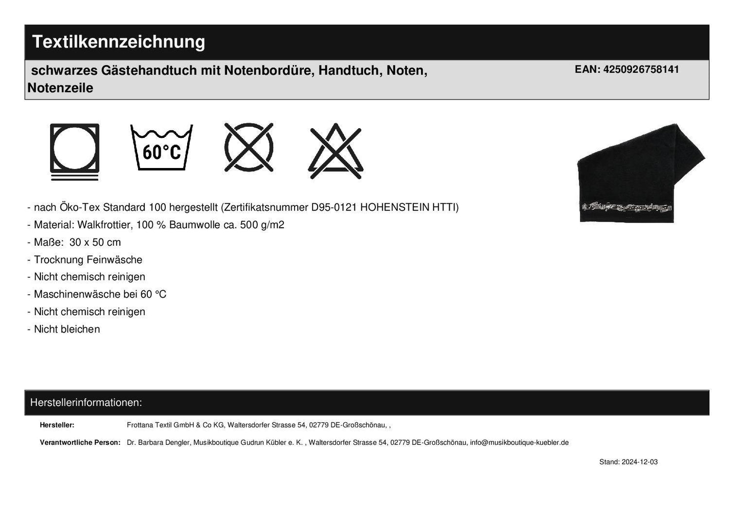 Geschenkset mit schwarzem Gästehandtuch mit Notenbordüre, Schlüsselanhänger und Elektronische Feuerzeuge Flammen