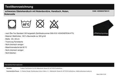 Geschenkset mit schwarzem Gästehandtuch mit Notenbordüre, Schlüsselanhänger und Elektronische Feuerzeuge Flammen