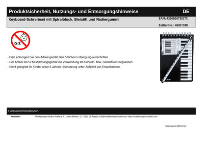 Keyboard writing set with spiral notebook, pencil and eraser