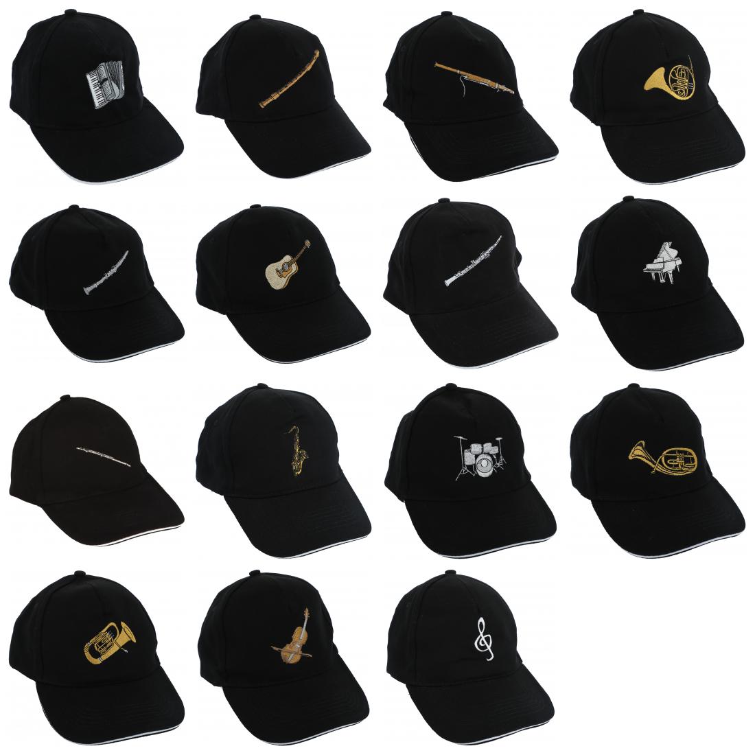 Baseball-Cap mit eingestickten Instrumenten, schwarz, Baumwolle