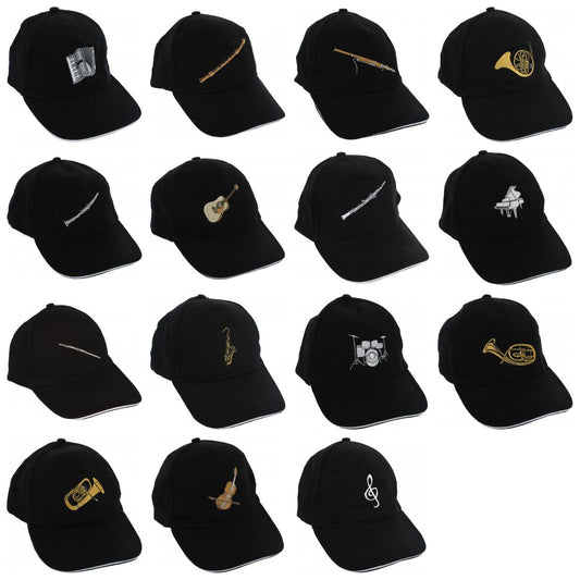 Baseball-Cap mit eingestickten Instrumenten, schwarz, Baumwolle