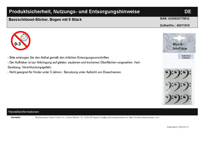 Bassschlüssel-Sticker, Bogen mit 9 Stück