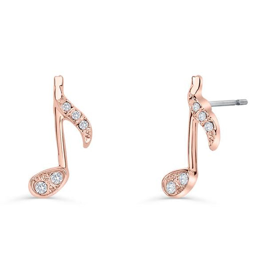 "Strauss Note" stud earrings in rose gold with crystals