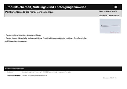 Postkarte Genieße die Ruhe, leere Notenlinie