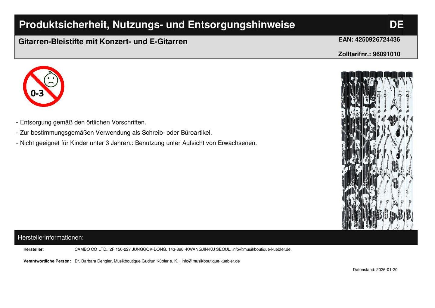Gitarren-Bleistifte mit Konzert- und E-Gitarren