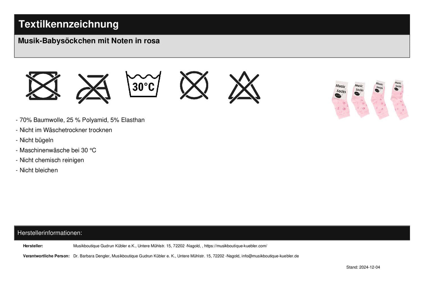 Musik-Babysöckchen mit Noten in rosa
