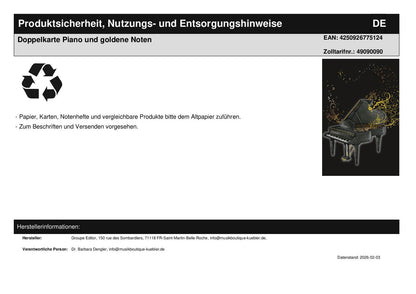 Doppelkarte Piano und goldene Noten