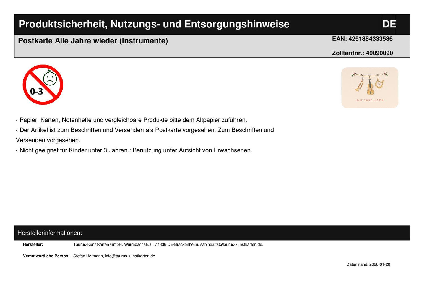 Postkarte Alle Jahre wieder (Instrumente)