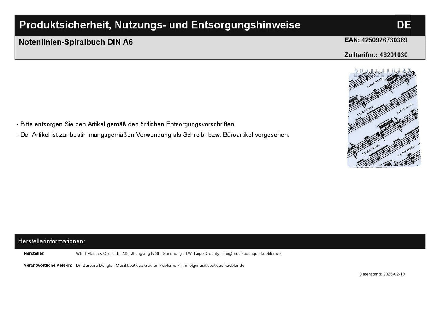 music line spiral book DIN A6