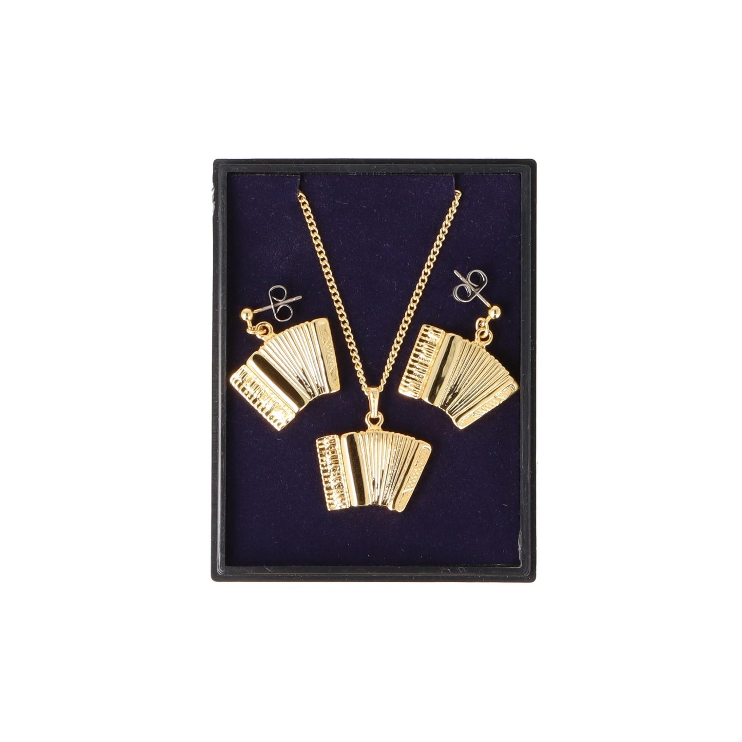 Akkordeon Ohrhänger und Anhänger mit Kette in Displaybox, vergoldet