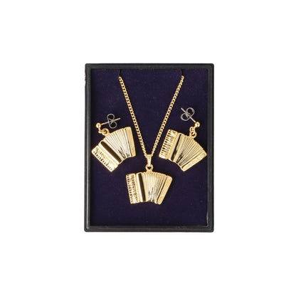 Akkordeon Ohrhänger und Anhänger mit Kette in Displaybox, vergoldet
