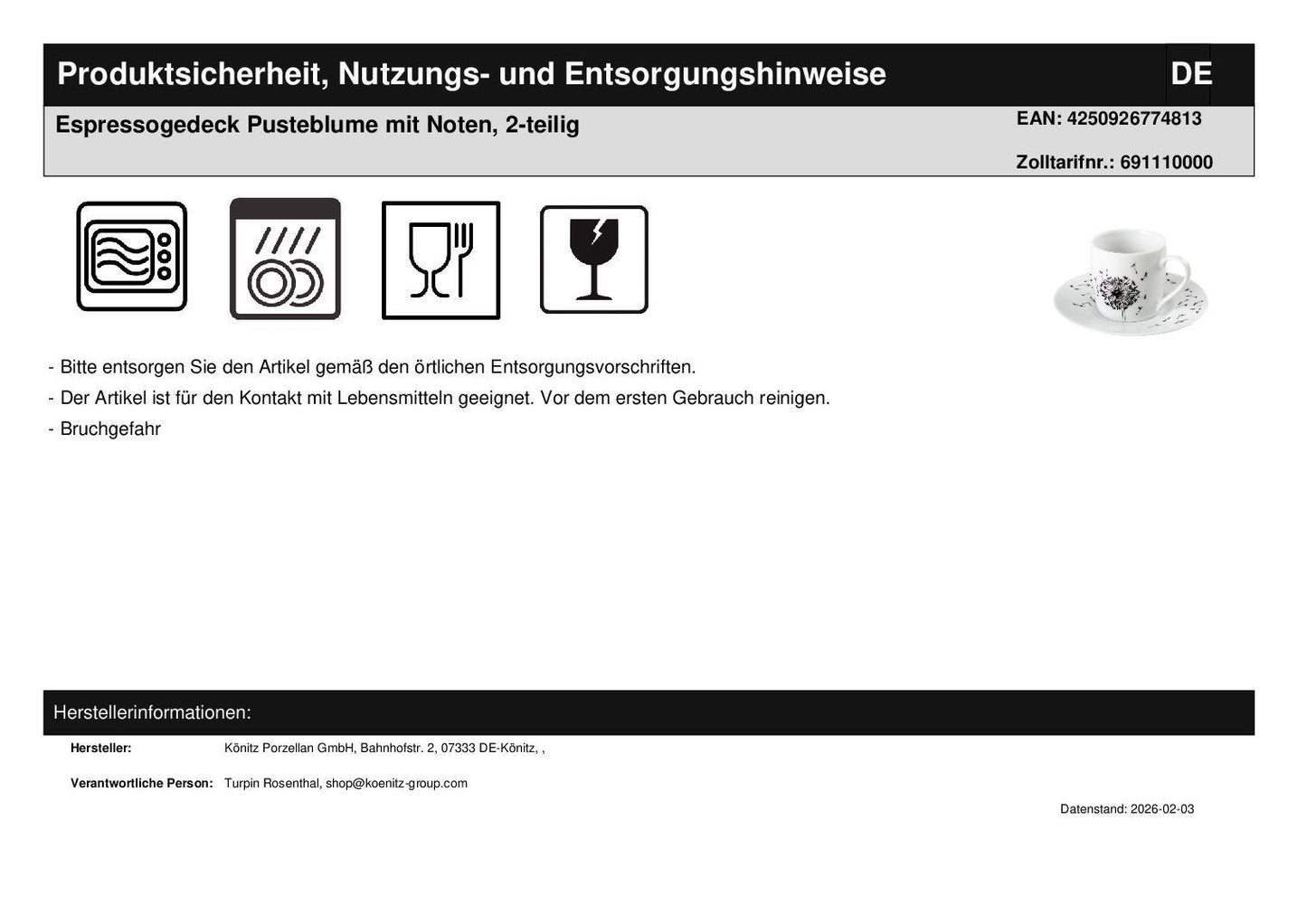 Geschenkset mit Espressoset Pusteblume und Espressolöffel  in Faltschachtel mit Sichtfenster