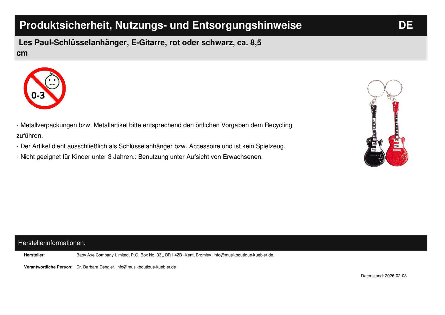 Les Paul keychain, electric guitar, red or black, approx. 8.5 cm