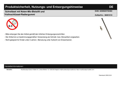 Schreibset mit Noten-Mix-Bleistift und Violinschlüssel-Radiergummi