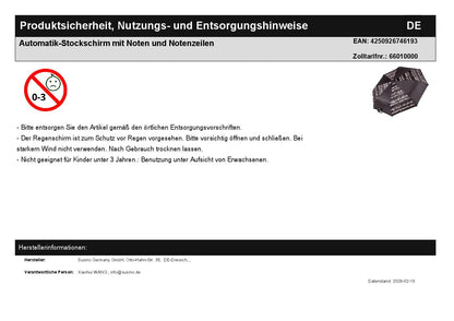 Automatik-Stockschirm mit Noten und Notenzeilen