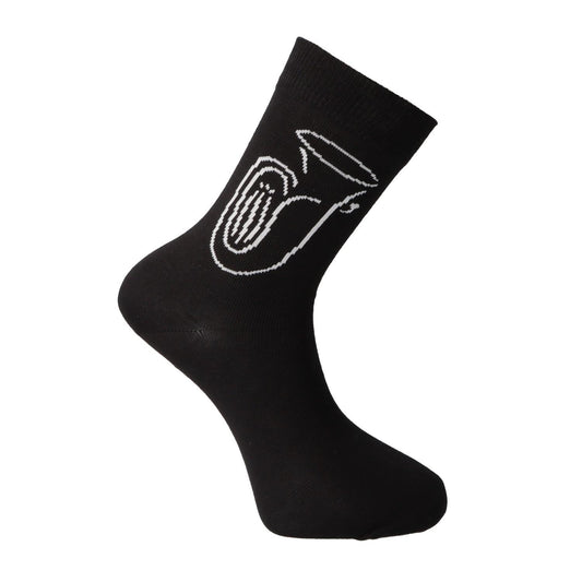 Socken mit eingewebter weißer Tuba, Musik-Socken
