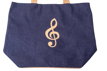 blaue Jute-Henkeltasche mit Violinschlüssel